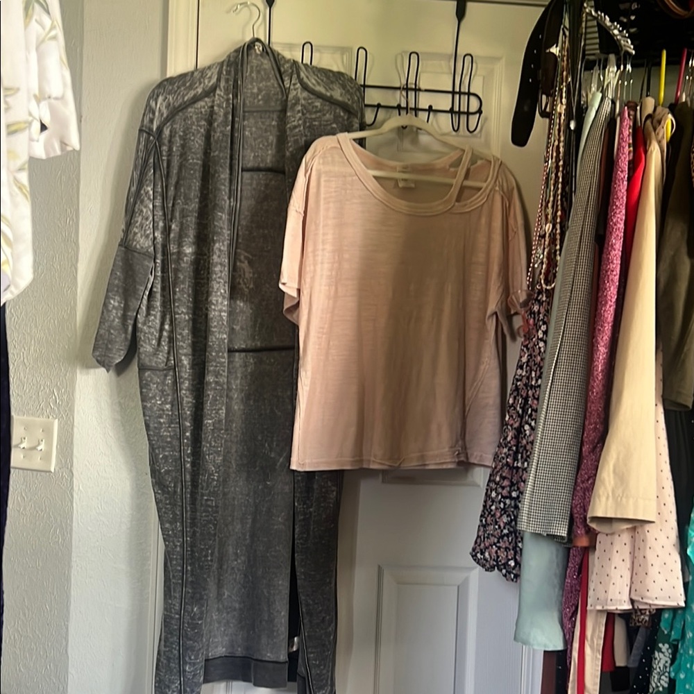 Free People Bundle. Gray Cardigan and Pink Top Set